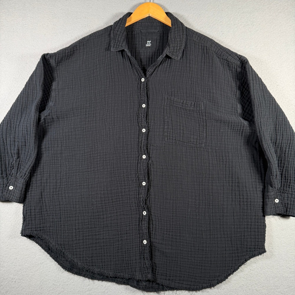 Aerie Women Black Double Gauze Cotton Oversized Button Down Shirt XL N5859ZP